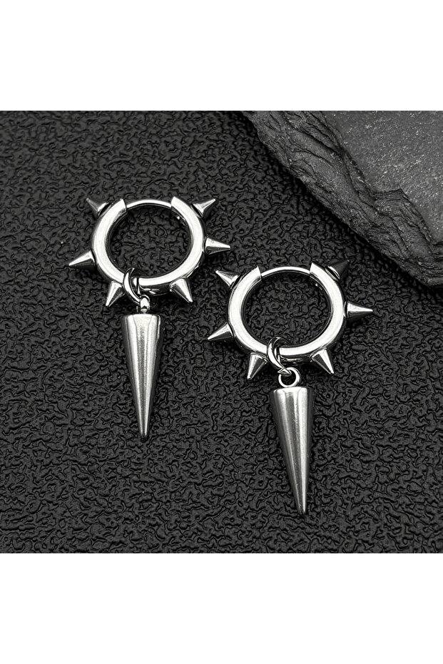B SR Punk Spike Rivet Hoop Earrings For Women Men Ear Studs Stainless Steel Gothic Hip Hop European