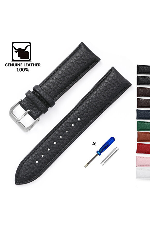 18mm black Litchi Pattern Soft Leather Watch Band Bracelet 14mm 16mm 18mm 20mm 22mm Replacement Wris