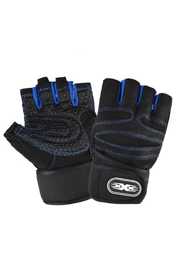 L Black and blue Gym Gloves Fitness Weight Lifting Gloves Body Building Training Sports Exercise Cyc