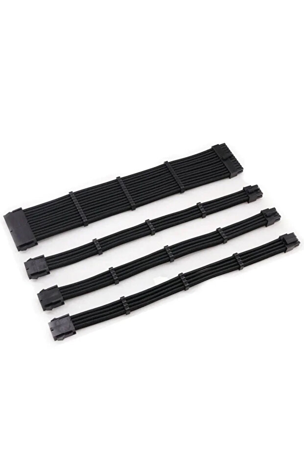 Black PC Case Sleeved PSU Extension Cable Kit ATX Power Cord 4 In 1 18AWG ATX 24Pin/ VGA 6+2P/ CPU 4