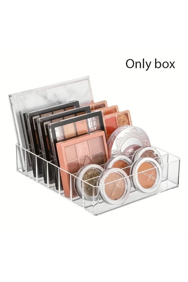 1pc 7-Compartment Clear Plastic Makeup Organizer - Lipstick & Eyeshadow Holder, Cosmetic Storage Tra