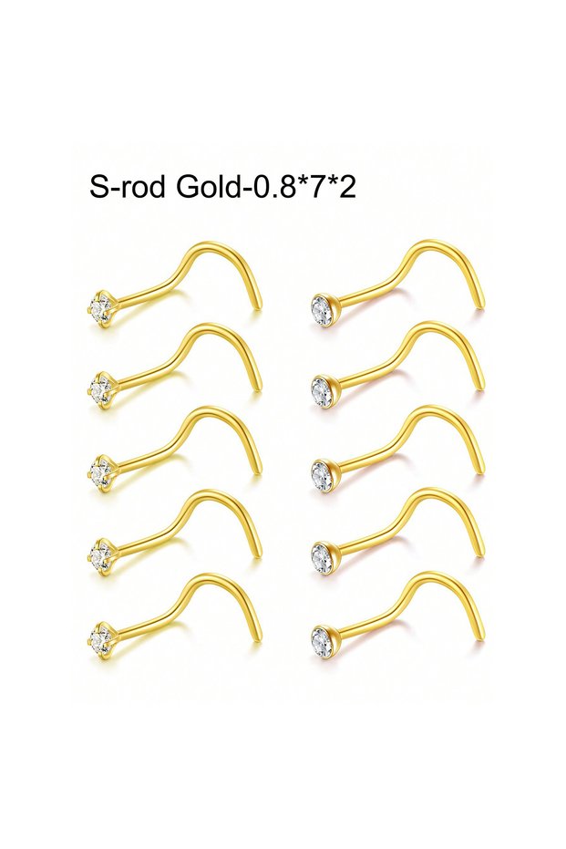 0.8x7x2mm 10Pcs Nose Studs Nose Rings for Women 18G 20G L Shaped Corkscrew Nose Ring Stainless Steel