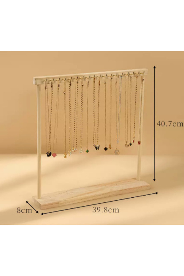 18 Hook Jewelry Organizer Display Stand Wood Necklace Hanging Countertop Rack for Chains Earrings Br