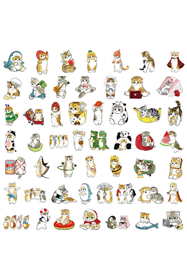 50pcs 50/100 Pcs Cute HD Ink Wash Cat Stickers PET Clear Thick Waterproof DIY for Cup Suitcase Lapto