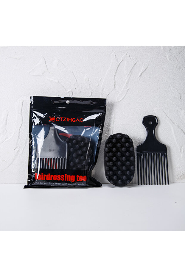 black-S-set Silicone Magic Twist Hair Brush&Afro Pick Comb Set Portable Durable Wide Tooth Detangle