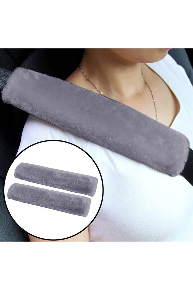 Gray 2 Pack Soft Faux Sheepskin Universal Car Seat Belt Pads Cover Seat Belt Shoulder Strap Covers S