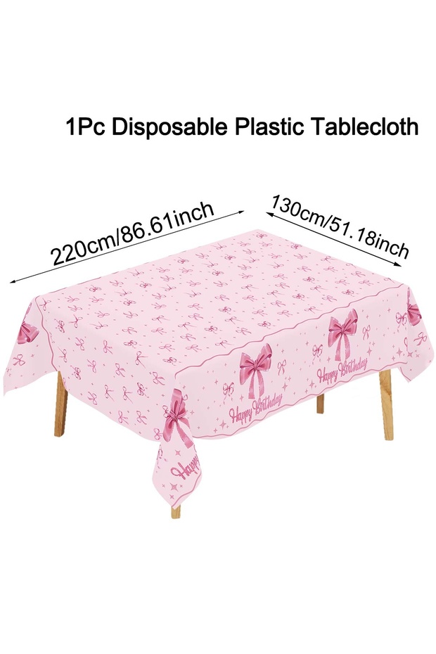 526 Pink Bow Tablecloth Birthday Party Decoration Favors Disposable Tablecloth Wedding 1st Birthday
