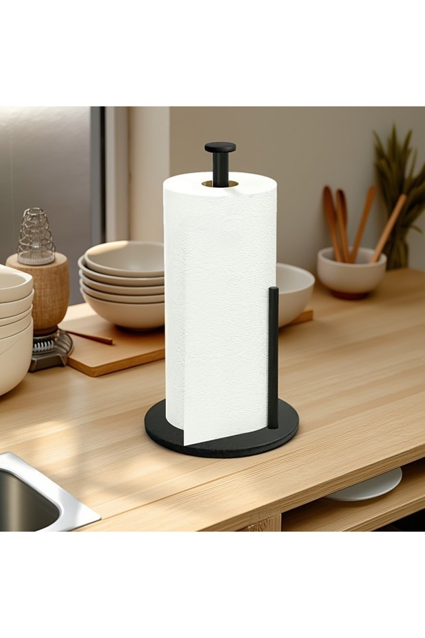 black Stainless Steel Paper Towel Holder with Weighted Base, Heavy Duty Kitchen Countertop Organizer