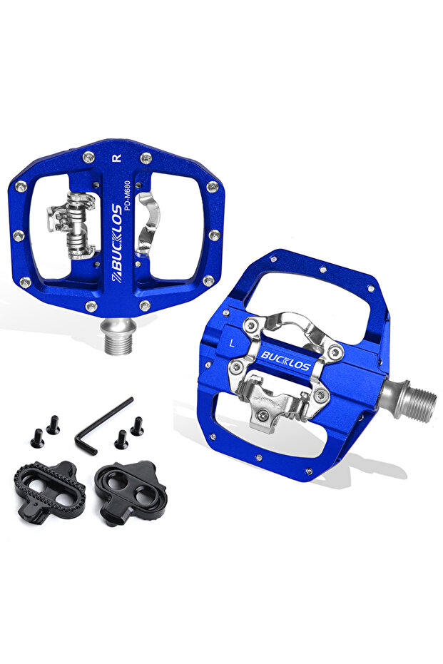 Blue pedal-Cleat MTB Bike Pedal for SPD Dual Self-locking MTB Platform Pedals Footre