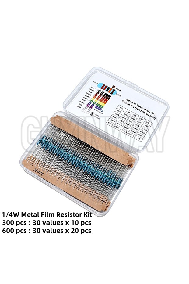 With box 600PCS 300/600PCS 1/4W Metal Film Resistor Kit 1% 30 Values 0.25W Resistors Kit 10Ω~1MΩ Col