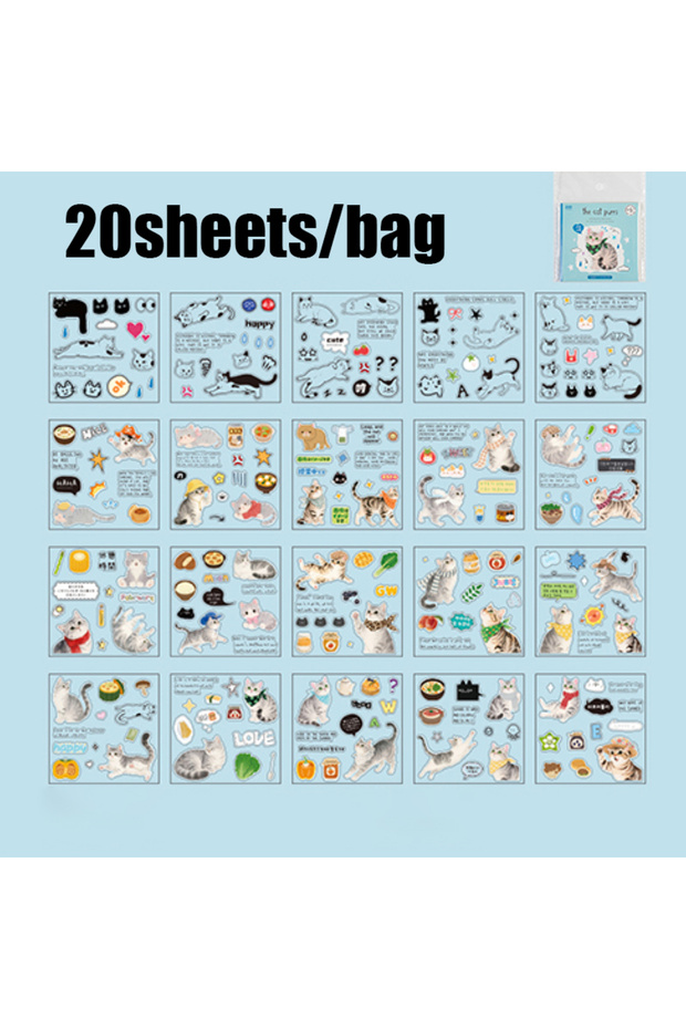 S28976-1 20pcs Corner Cats PET Square Sticker Book for Journal Scrapbooking Planner Decoration Water