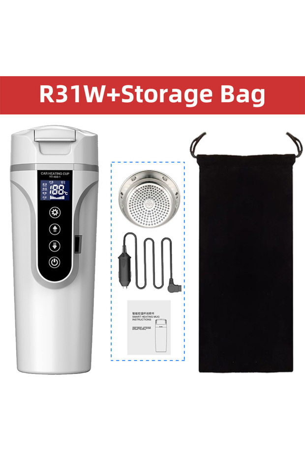 R31W-Storage Bag Portable Electric Kettle 12v/24v Smart Car Heating Cup Touch Screen Thermal Mug 450