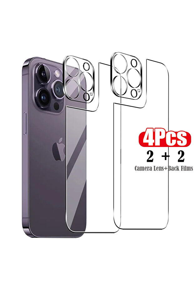 4in1 For iPhone 15 Pro 4in1[2 Back Glass + 2 Lens Glass] Clear Phone Tempered Glass For iPhone 16 15