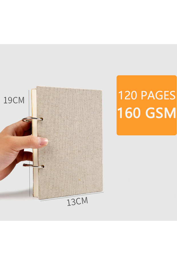 Medium-13x19 cm Retro Spiral Sketchbook Linen Hardcover 120 Pages 160GSM Refillable Notebook for Art