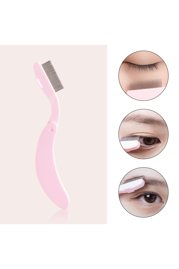 Pink 1-pack curved design eyelash beauty folding separator portable eyelash brush comb eyelashes sta