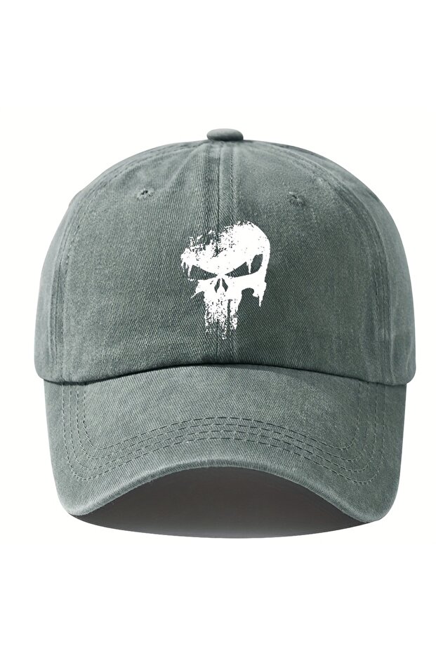 Adjustable GRAY Printed Skull Baseball Hat Outdoor Sunshade Vacation Camping Travel Leisure Occasion