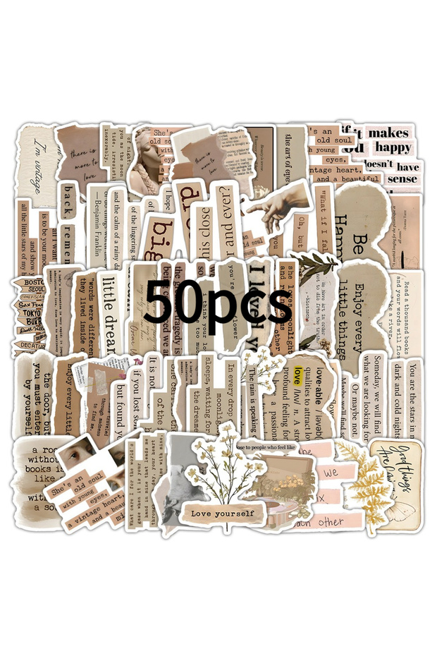 50pcs 50pcs Vintage English Quote Stickers - Self-Adhesive Decals with Inspirational Sayings, Nostal