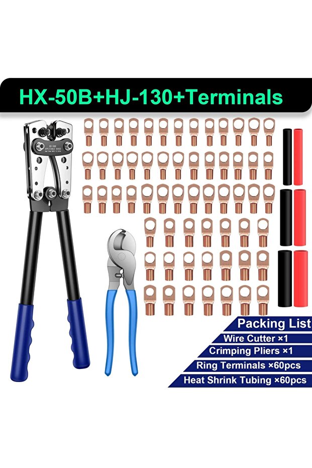 HX-50B LH Kit HX-50B 6-50mm² Battery Cable Lug Crimping Tool For AWG 10-1/0 Heavy Duty Wire Lug Tube