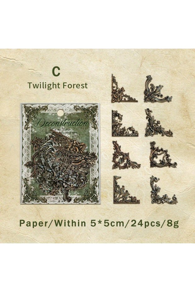 C 24pcs Vintage Corner Aesthetic Stickers Decorative Stickers Scrapbooking Corner Stickers for DIY C