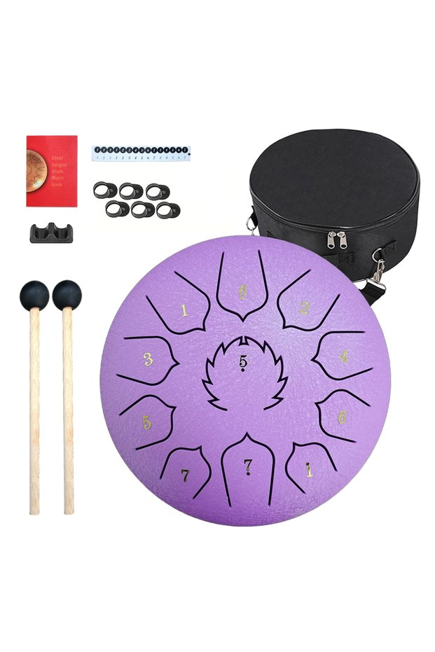 Purple 8 Inch 11-Note Steel Tongue Drum Rain Drum Sound Healing Instrument Kit Yoga/Medical/Outdoor