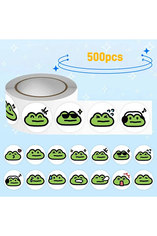500PCS Cute Frog Meme Roll Stickers - 500pcs Self-Adhesive Cartoon Emoji Stickers for Scrapbooking,
