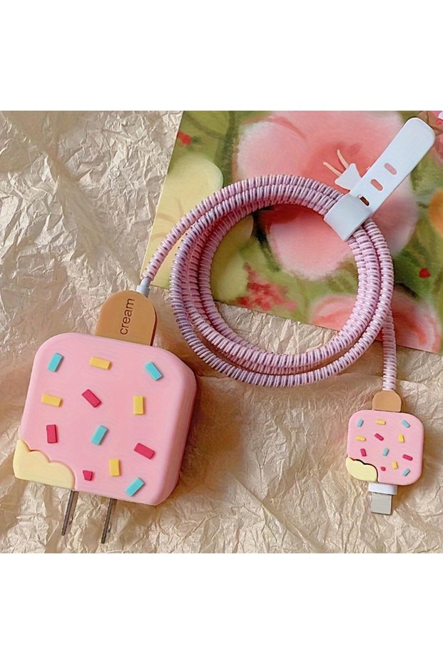 76 Cute Ice Cream Charger Protector Case For Apple iPhone 16 15 14 18W/20W Charger Head Adapter Prot