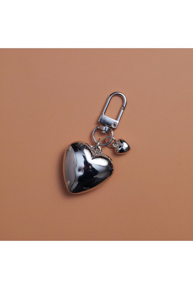 Sliver B Y2K Big Small Silver Color Acrylic Heart Keychain Classic Love Key Ring For Women Men Bag A