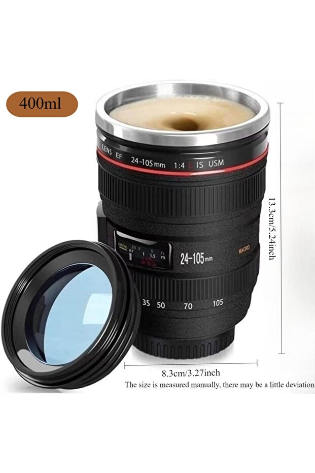 401-500ml Mug Black 400ml Camera Lens Coffee Mug 450ml Metal Thermos Cup for Photographers Reusable