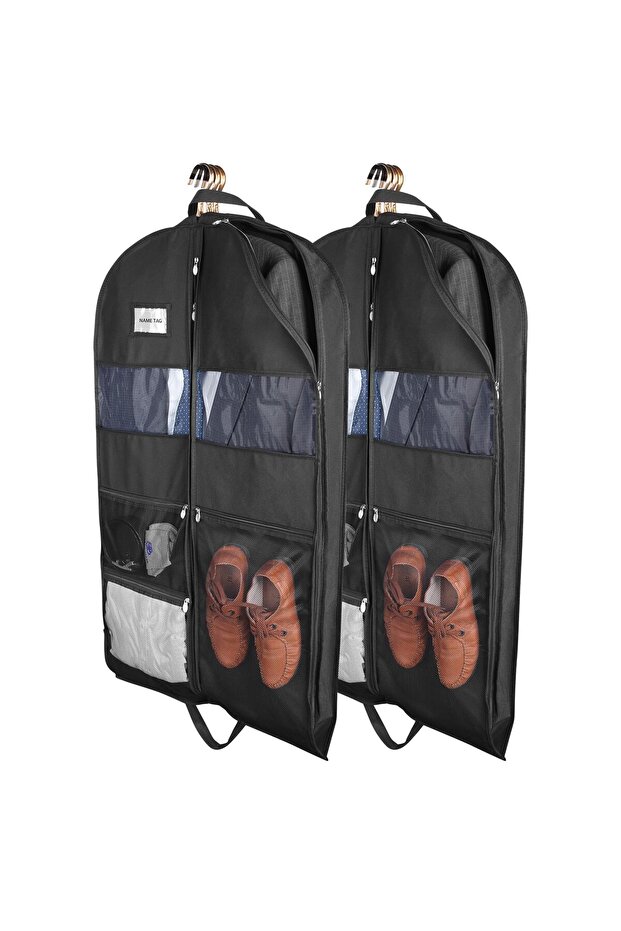 2 PCS Garment Bags for Travel,Hanging Garment Bags for Men,Double Sides Zipper & Large Mesh Pockets,