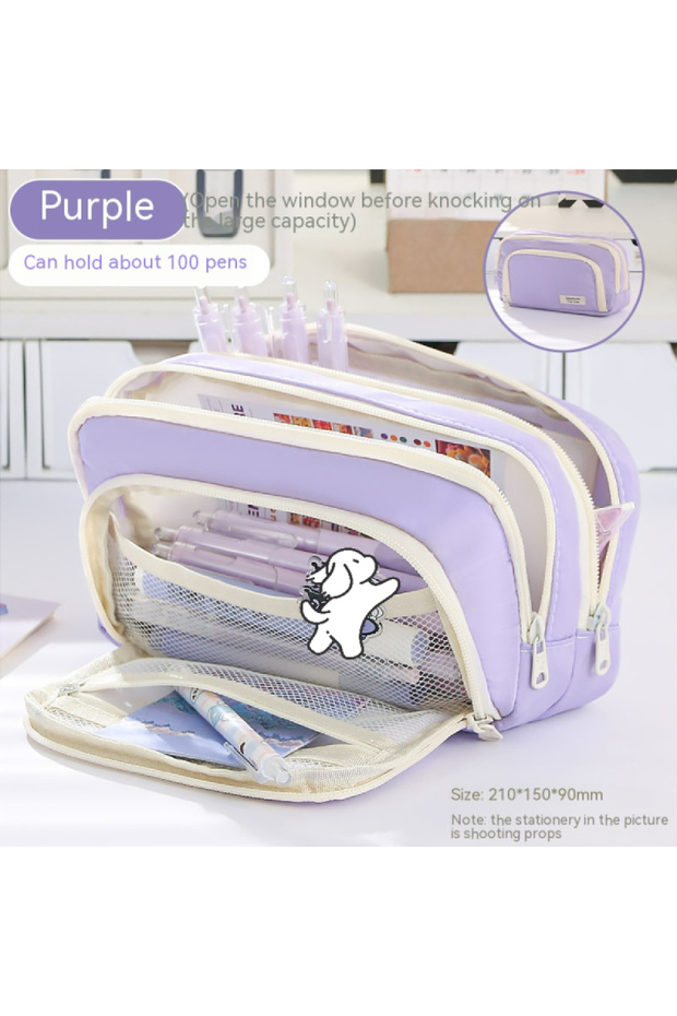 PURPLE A Large-capacity Multi-layer Pencil Case, A Simple Multi-purpose Student Stationery Box And M