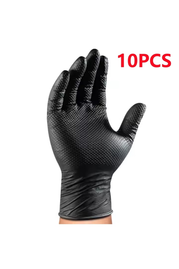 L Diamond Black 10PCS Black Nitrile Gloves Disposable 8-mil Latex Free Mechanic Gloves for Men Heavy