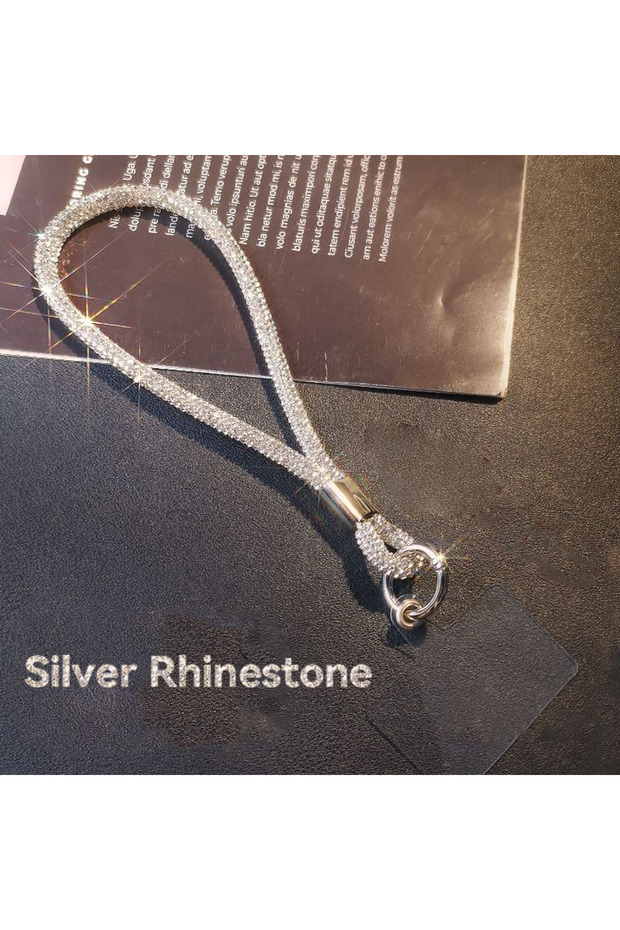 PE Silver n Rhinestone Phone Lanyard | Bling Crystal Wrist Strap for Cell Phone | Rainbow & Silver S