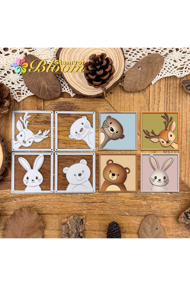 Original Lovely Forest Animals Square Frames Deer Bear Bunny Otter Metal Cutting Dies Scrapbooking D