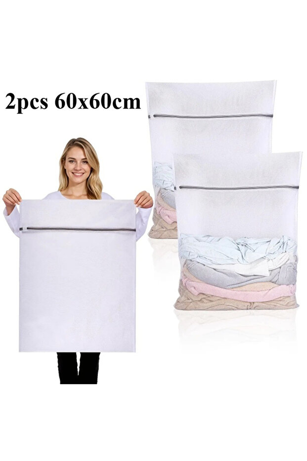 2pcs 60x60cm 2pcs Large Heavy-Duty Reusable Washing Laundry Bags with Zippered Closure, XXL Size Sui