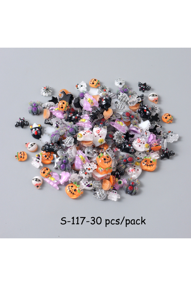 S-117-30pcs 30/50/100 pcs Cute Pumkin Bat Resin Nail Charms Horror Cartoon Ghost Mummy Spider Web Au