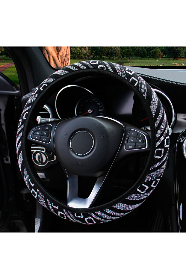 BlackO 1 Linen Breathable Fabric Bohemian Style Automotive Supplies Without Inner Ring Steering Whee