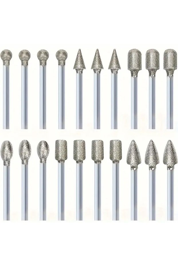 120 Silver 20pcs Diamond Grinding Heads Mini Bit For Rotary Drill Tool Burrs Grinding Accessories 3m