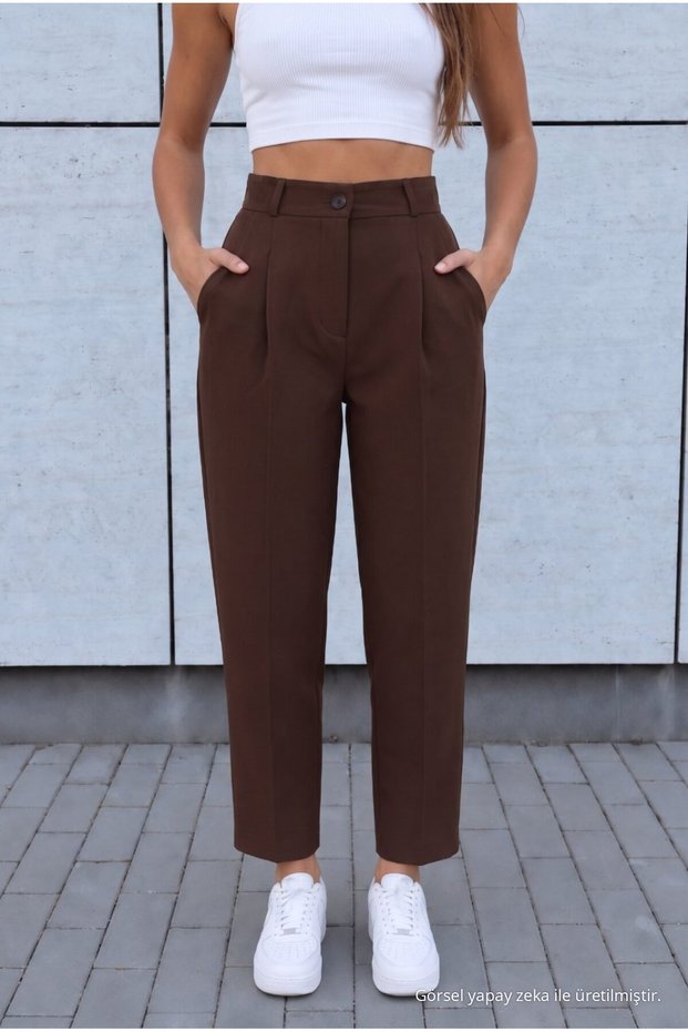 Women's High Waist Carrot Cut Collet Fabric Pants