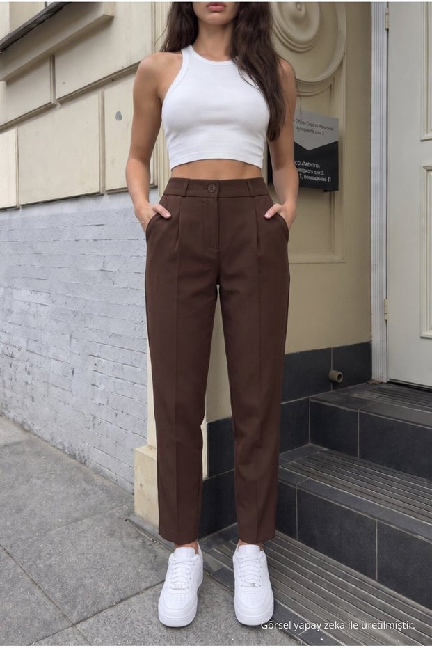 Women's High Waist Elastic Carrot Cut Pencil Pants