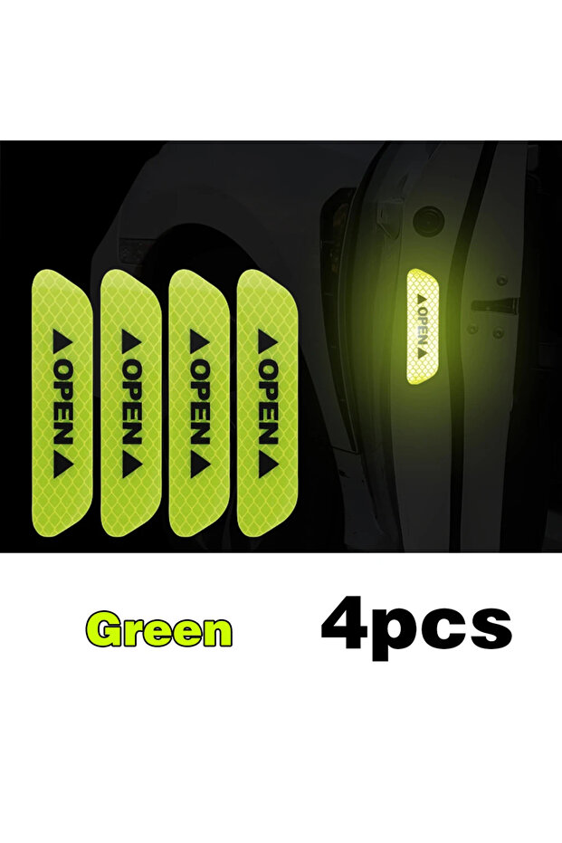 4PCS Green 4PCS Reflective Car Door Sticker Safety Opening Warning Reflector Tape Decal Car Accessor