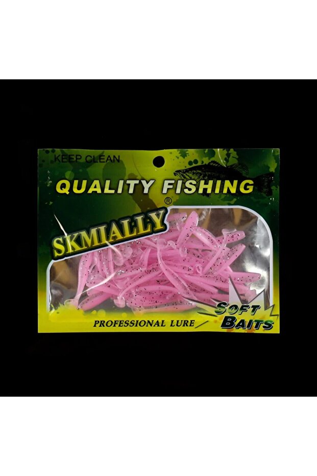 A 50pcs Mini Soft Fishing Lures, T-tail Worm Lure, Silicone Artificial Bait, Bass Pike Fishing Tackl