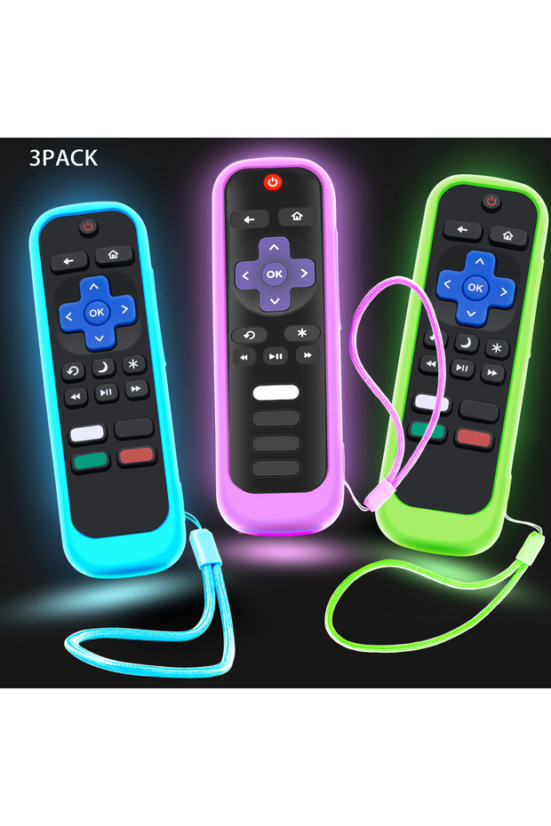 Green Blue Purple Case for Roku Remote Universal Replacement Controller Silicone Sleeve Skin Glow in