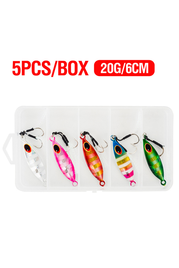 20g 5Pcs/Boxed 10-60G Metal Slow Jig Artificial Sinking Casting Lure Fishing Trolling Lure 3D Eyes F