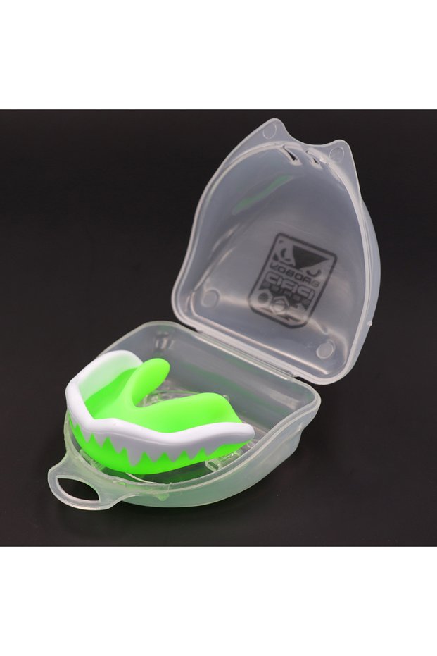 Green and White Boxing MMA Wrestling Mouth Guard, Football Rugby Sports Gum Shield, Slim Fit Design