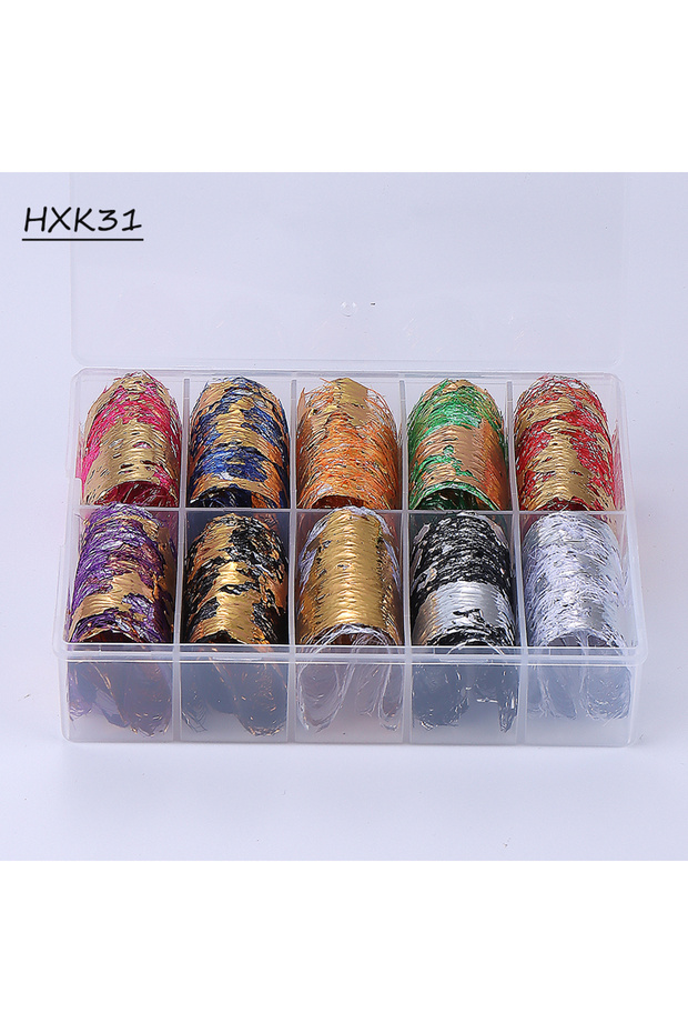 HXK31 10Roll/Box Gold Silver Nail Sticker Decals Aluminum Foils Paper 3D Mesh Line DIY Design Manicu