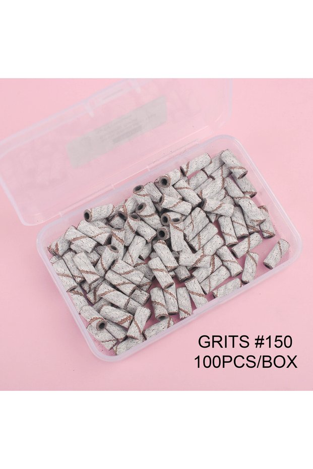 100pcs Grits150 3mm Mini White Sanding Bands Stainless Steel Nail Drill Bits Mandrel Electric Manicu