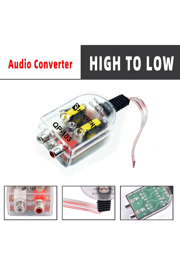 Car Subwoofer Impedance Converter, High to Low Level Audio Output RCA Adapter, Uncharged Power Mo...