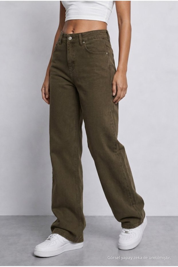 Women's Khaki High Waist Wide Leg Loose Stretchy Palazzo Trousers