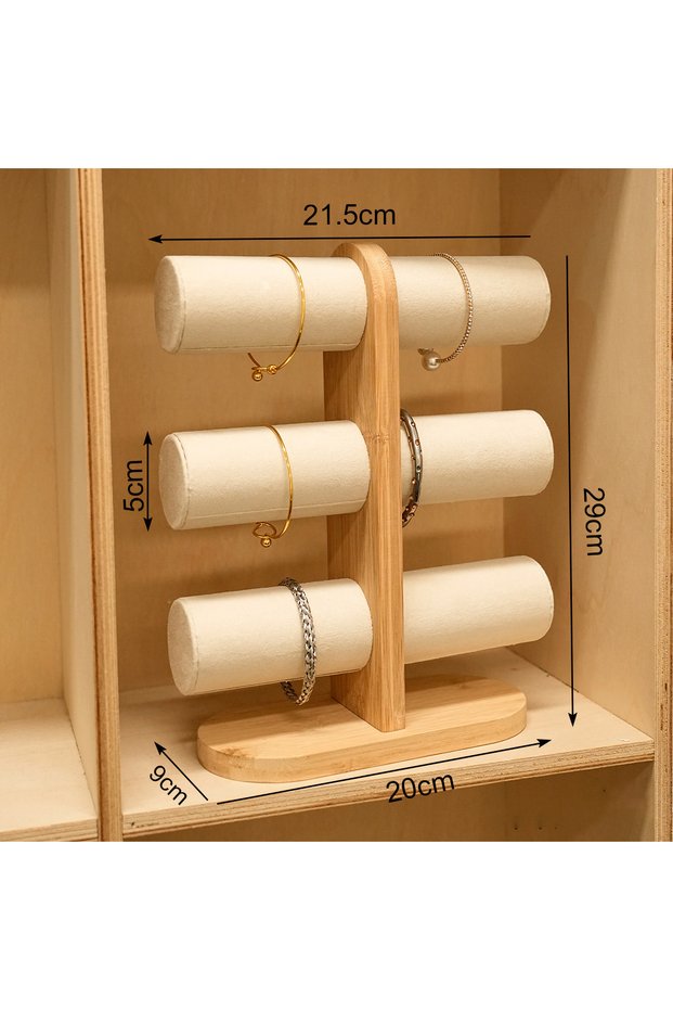 3 Double Layer Rack Organizer Wood Jewelry Bracelet Storage Display Chain Watch Hard Stand Holder Wo
