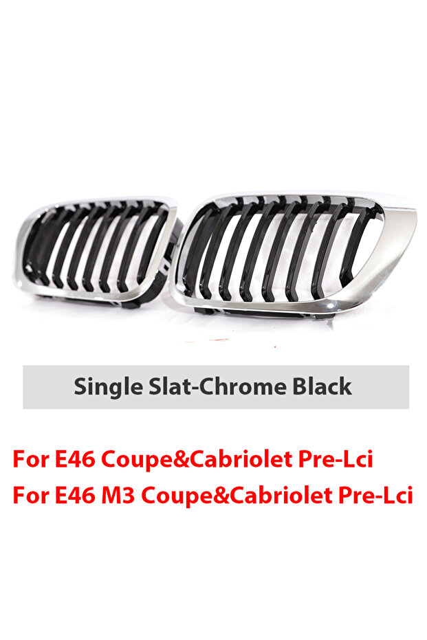 Chrome Frame Black Single Slat Grill Kidney Carbon Chrome Grille For 3 Series E46 2-Door 1998-2002 P